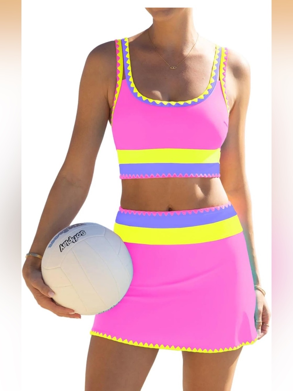 Popvil Colorblock High-Waist Bikini with skirt
